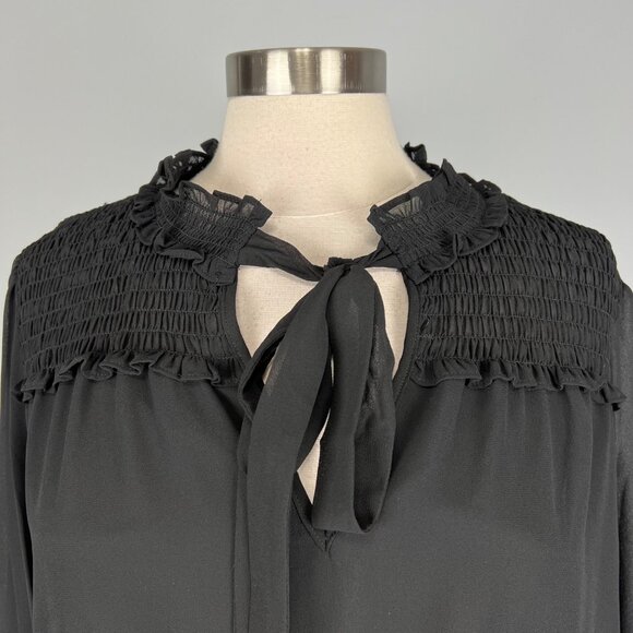 Pleione Womens Tie Neck Long Sheer Sleeve Blouse Black Layered size Large - Picture 4 of 15